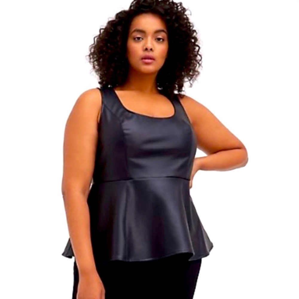 Torrid 5X black faux leather peplum top, new with tags!